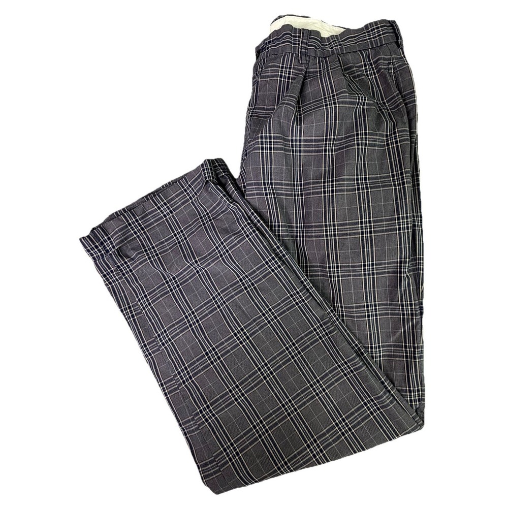 Brooks Brothers Pantsβ Mens 36x32 Gray Elliot Chino Plaid Pleated Straight